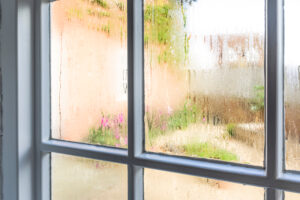 Condensation on windows inside of a home during the winter in Golden, CO
